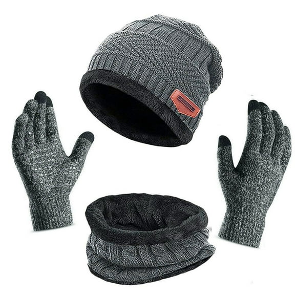 Morttic Winter Hat Scarf Gloves Set - Fleece Warm Knit Neck Warmer Wool Thermal Beanie Cap Outdoor Sport Ski Bike Mittens Men Women (Grey)