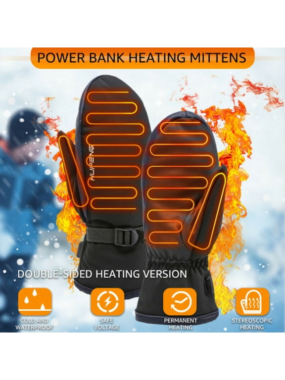 Winter Heated Mittens Glove for Men Women,USB Powered Heating Gloves Outdoor Windproof Warm Fleece Lined Touch Screen Gloves (Three-speed Adjustable)