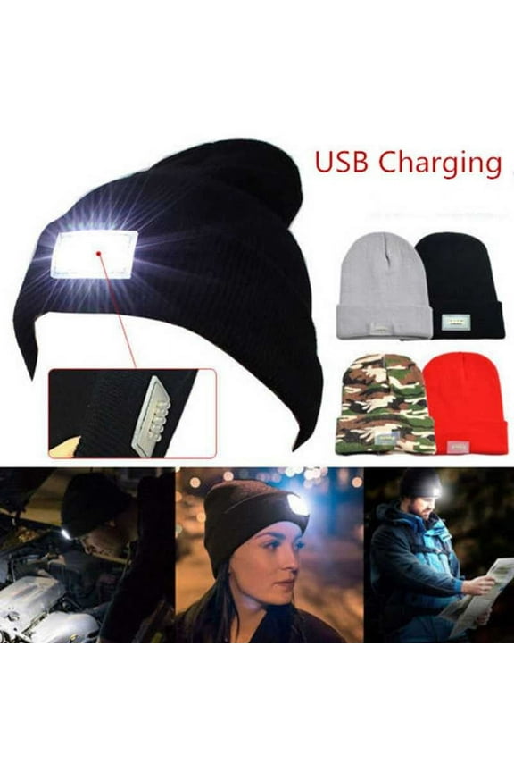 Winter Knitted Beanie Hat with Light, Unisex LED Headlamp Cap Night Lighted Hat Women Men Gifts for Dad Him Husband (fluorescent yellow)