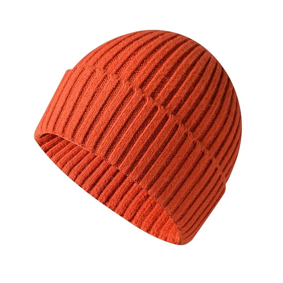 Morttic Winter Knitted Cuffed Beanie Hats for Women Soft Watch Hat Classic Knit Stretchy Warm Cap for Men (Orange)