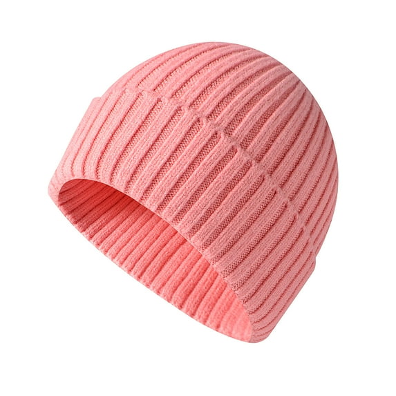 Morttic Winter Knitted Cuffed Beanie Hats for Women Soft Watch Hat Classic Knit Stretchy Warm Cap for Men (Pink)