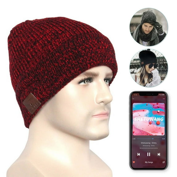 Morttic Wireless Bluetooth Beanie Hat Cap with HD Stereo Speaker Headphone Mic Winter Warm Musical Knit Cap for Men Women Outdoor Sports Skiing Running Skating Walking (Red)