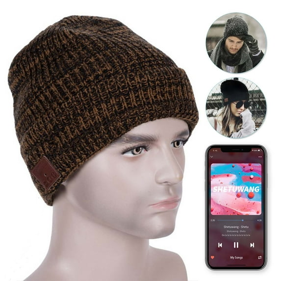 Morttic Wireless Bluetooth Beanie Hat Cap with HD Stereo Speaker Headphone Mic Winter Warm Musical Knit Cap for Men Women Outdoor Sports Skiing Running Skating Walking (Brown)