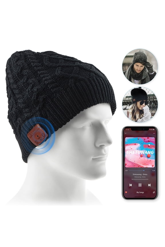 Bluetooth Beanie Hat, Upgraded Wireless Bluetooth 5.0 Beanie Hat with Headphones Headset Earphone Knitted Beanie with Stereo Speakers and Mic for Women Men