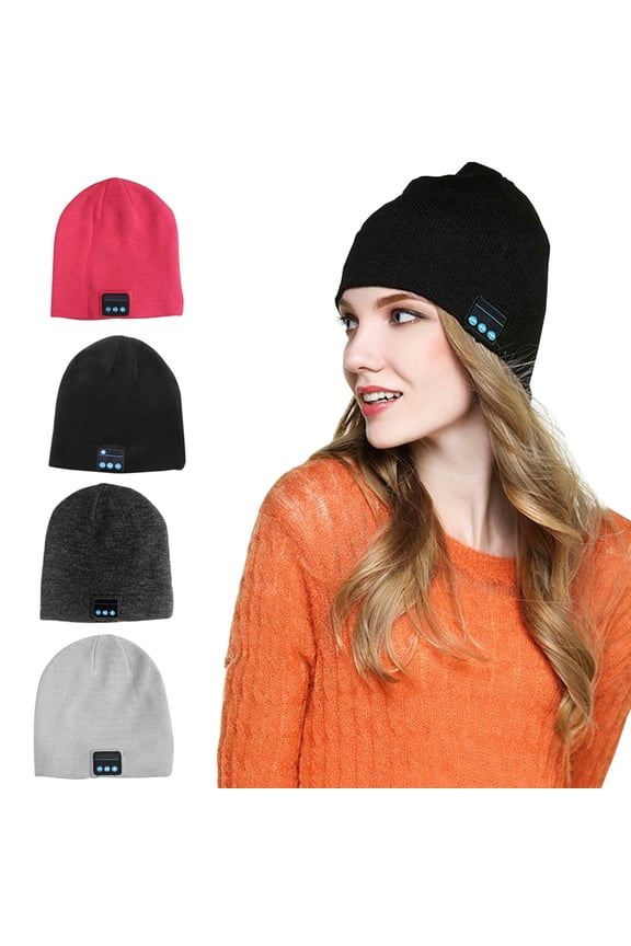 Wireless Bluetooth Beanie Hat, Men Women Music Knitted Cap with Headphone Headset Earphone Stereo Speakers and Mic Hands Free Hat for Outdoor Sports (Rose Red)