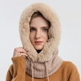 thumbnail image 1 of Morttic Women 3 in 1 Slouchy Fleece Beanie Hats Scarf Mask Hooded Balaclava Hat Winter Warm Windproof Ski Skull Cap for Outdoor Sport, Beige, 1 of 5
