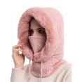 thumbnail image 1 of Morttic Women 3 in 1 Slouchy Fleece Beanie Hats Scarf Mask Hooded Balaclava Hat Winter Warm Windproof Ski Skull Cap for Outdoor Sport, Pink, 1 of 7