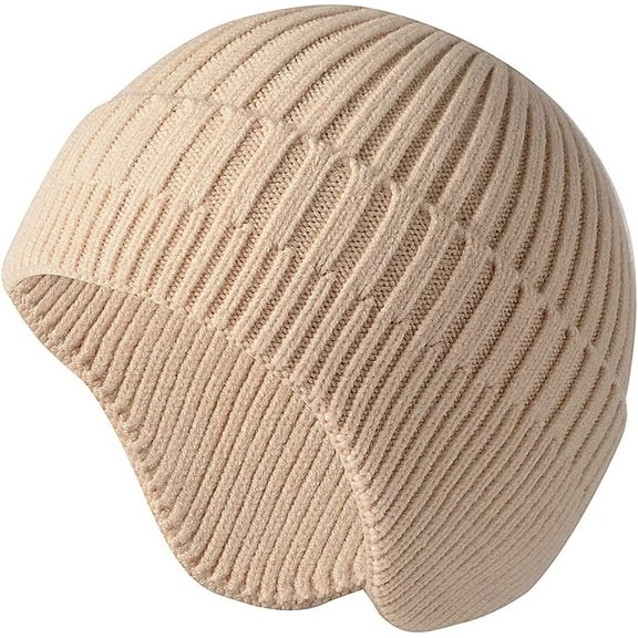 Morttic Women Men Beanie Hat Winter Warm Knitted Hat with Earflap Woolen Ski Skull Cap for Sport Outdoor, Beige