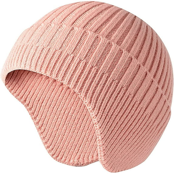 Morttic Women Men Beanie Hat Winter Warm Knitted Hat with Earflap Woolen Ski Skull Cap for Sport Outdoor, Pink