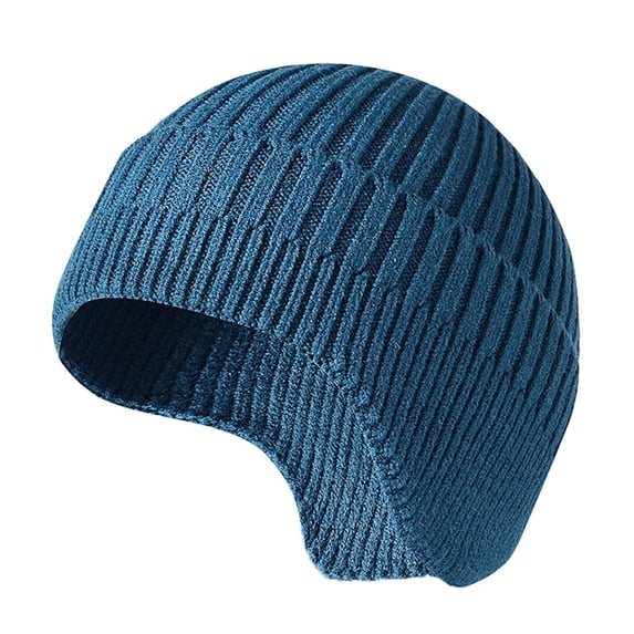 Morttic Women Men Peaked Knitted Beanie Hats with Earflap Winter Warm Skull Cap Beanie for Outdoor, Lake Blue