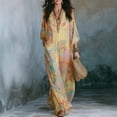 thumbnail image 1 of Morttic Women's Boho Floral Print Batwing Sleeve Ethnic Retro V-Neck Embroidered Trim Casual Vacation Maxi Dress Yellow，S, 1 of 4
