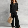 thumbnail image 1 of Morttic Women's Casual Loose Two-Piece Set Long Sleeve Round Neck Top & Elastic Waist Wide-Leg Pants with Pockets Black,S, 1 of 2
