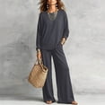 thumbnail image 1 of Morttic Women's Casual Loose Two-Piece Set Long Sleeve Round Neck Top & Elastic Waist Wide-Leg Pants with Pockets Dark Gray,XXL, 1 of 3