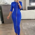 thumbnail image 1 of Morttic Women's Casual Zipper Mid-Sleeve Dress – Solid Color Relaxed Fit Tee Dress Comfortable Daily Wear Blue，S, 1 of 2