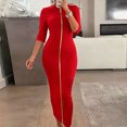 thumbnail image 1 of Morttic Women's Casual Zipper Mid-Sleeve Dress – Solid Color Relaxed Fit Tee Dress Comfortable Daily Wear Red，S, 1 of 2
