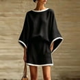thumbnail image 1 of Morttic Women's Elegant 2 Piece Set – Batwing Sleeve Top & Mini Skirt with Contrast Trim Side Pockets for Beach Vacation Black，XXL, 1 of 3