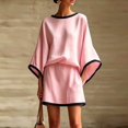 thumbnail image 1 of Morttic Women's Elegant 2 Piece Set – Batwing Sleeve Top & Mini Skirt with Contrast Trim Side Pockets for Beach Vacation Pink，M, 1 of 2
