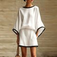 thumbnail image 1 of Morttic Women's Elegant 2 Piece Set – Batwing Sleeve Top & Mini Skirt with Contrast Trim Side Pockets for Beach Vacation White，S, 1 of 2