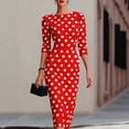 thumbnail image 1 of Morttic Women's Elegant 3/4 Sleeve Polka Dot Midi Dress – Vintage Slim Fit Crew Neck Bodycon Formal Party & Cocktail Dress Red，L, 1 of 3