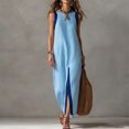 thumbnail image 1 of Morttic Women's Elegant Contrast Strap Sleeveless Maxi Dress – Split Front Loose Tank Dress Beach Vacation Casual Outfit Blue，XXL, 1 of 2
