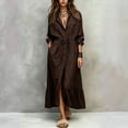 thumbnail image 1 of Morttic Women's Elegant Lapel Long Sleeve Button Down Shirt Dress – Drawstring Waist Casual Split Dress with Side Pockets Dark Brown，XXXL, 1 of 2