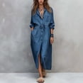 thumbnail image 1 of Morttic Women's Elegant Lapel Long Sleeve Button Down Shirt Dress – Drawstring Waist Casual Split Dress with Side Pockets Navy Blue，L, 1 of 5