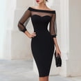 thumbnail image 1 of Morttic Women's Elegant Off-Shoulder Sheer Mesh Puff Sleeve Midi Dress – Bodycon Solid Color Sexy Formal Cocktail Gown Black，XXL, 1 of 4