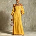 thumbnail image 1 of Morttic Women's Elegant Off The Shoulder Puff Sleeve Elastic Ruffled Neckline Slim Maxi Dress with Side Pockets for Beach Yellow，M, 1 of 2