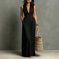 thumbnail image 1 of Morttic Women's Elegant Sleeveless Lapel Shirt Dress – Solid Color Front Button Slim Fit Long Dress with Side Pockets Black，XXL, 1 of 2