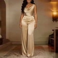 thumbnail image 1 of Morttic Women's Elegant Sleeveless Satin Cowl Neck Wide Leg Jumpsuit – Solid Color Slim Fit Formal Party Outfit Apricot，XL, 1 of 5