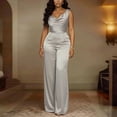 thumbnail image 1 of Morttic Women's Elegant Sleeveless Satin Cowl Neck Wide Leg Jumpsuit – Solid Color Slim Fit Formal Party Outfit Silver，M, 1 of 4