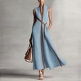 thumbnail image 1 of Morttic Women's Elegant Stand Collar Sleeveless Colorblock A-Line Maxi Dress – Long Dress with Contrast Stripe & Pockets Light Blue，M, 1 of 2