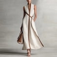 thumbnail image 1 of Morttic Women's Elegant Stand Collar Sleeveless Colorblock A-Line Maxi Dress – Long Dress with Contrast Stripe & Pockets White，M, 1 of 2