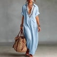 thumbnail image 1 of Morttic Women's Embroidered V-Neck Short Sleeve Maxi Dress – Solid Color with Pocket, Boho Summer Vacation Outfit Sky Blue，XL, 1 of 2