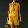 thumbnail image 1 of Morttic Women's Fashion Solid 2Pcs Set – Sleeveless V-Neck Tank Top & High Waist Shorts with Side Pockets Vacation Beach Wear Yellow，XXL, 1 of 2