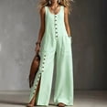 thumbnail image 1 of Morttic Women's Fashion Solid Color Sleeveless Button-Detail Jumpsuit – Loose Side Pockets Casual Boho Vacation Wear Green，S, 1 of 2