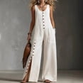 thumbnail image 1 of Morttic Women's Fashion Solid Color Sleeveless Button-Detail Jumpsuit – Loose Side Pockets Casual Boho Vacation Wear White，S, 1 of 3