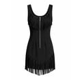 thumbnail image 1 of Morttic Women's Fashionable Boho Faux Suede Fringe Mini Dress – Sleeveless Front Zip Slim Bodycon Party Dress Black，XXL, 1 of 2