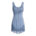thumbnail image 1 of Morttic Women's Fashionable Boho Faux Suede Fringe Mini Dress – Sleeveless Front Zip Slim Bodycon Party Dress Blue，S, 1 of 2
