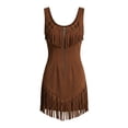 thumbnail image 1 of Morttic Women's Fashionable Boho Faux Suede Fringe Mini Dress – Sleeveless Front Zip Slim Bodycon Party Dress Brown，L, 1 of 2