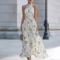 thumbnail image 1 of Morttic Women's Floral Halter Sleeveless Chiffon A-Line Flowy Maxi Dress Elegant Waist-Up Big Swing Party Beach Sundress Green，M, 1 of 4