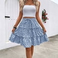 thumbnail image 1 of Morttic Women's Floral Print Ruffle Hem A-Line Mini Skirt – Drawstring Elastic Waist, Tiered Flowy Seaside Vacation Wear Blue，S, 1 of 4