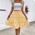 thumbnail image 1 of Morttic Women's Floral Print Ruffle Hem A-Line Mini Skirt – Drawstring Elastic Waist, Tiered Flowy Seaside Vacation Wear Yellow，S, 1 of 4