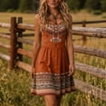thumbnail image 1 of Morttic Women's Geometric Print U Neck Sleeveless Midi Dress – Ruched High Waist A-Line, Retro Boho Vacation Outfit Orange，XXL, 1 of 4