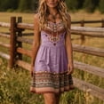 thumbnail image 1 of Morttic Women's Geometric Print U Neck Sleeveless Midi Dress – Ruched High Waist A-Line, Retro Boho Vacation Outfit Violet，M, 1 of 4