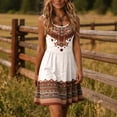 thumbnail image 1 of Morttic Women's Geometric Print U Neck Sleeveless Midi Dress – Ruched High Waist A-Line, Retro Boho Vacation Outfit White，S, 1 of 4