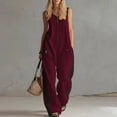 thumbnail image 1 of Morttic Women's Half Zip Contrast Trim Jumpsuit – Sleeveless Loose Wide Leg with Pockets, Casual Summer One Piece Wine Red，M, 1 of 2