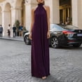 thumbnail image 1 of Morttic Women's Halter Neck Maxi Dress – Solid Color Elegant Sleeveless Bohemian Style for Weddings & Evening Events Purple，S, 1 of 2