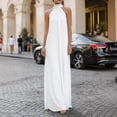 thumbnail image 1 of Morttic Women's Halter Neck Maxi Dress – Solid Color Elegant Sleeveless Bohemian Style for Weddings & Evening Events White，S, 1 of 2