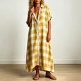 thumbnail image 1 of Morttic Women's Lapel Collar Short Sleeve Plaid Shirt Loose Button Front Long Dress Summer Beach Vacation Casual Outfit Yellow，L, 1 of 6